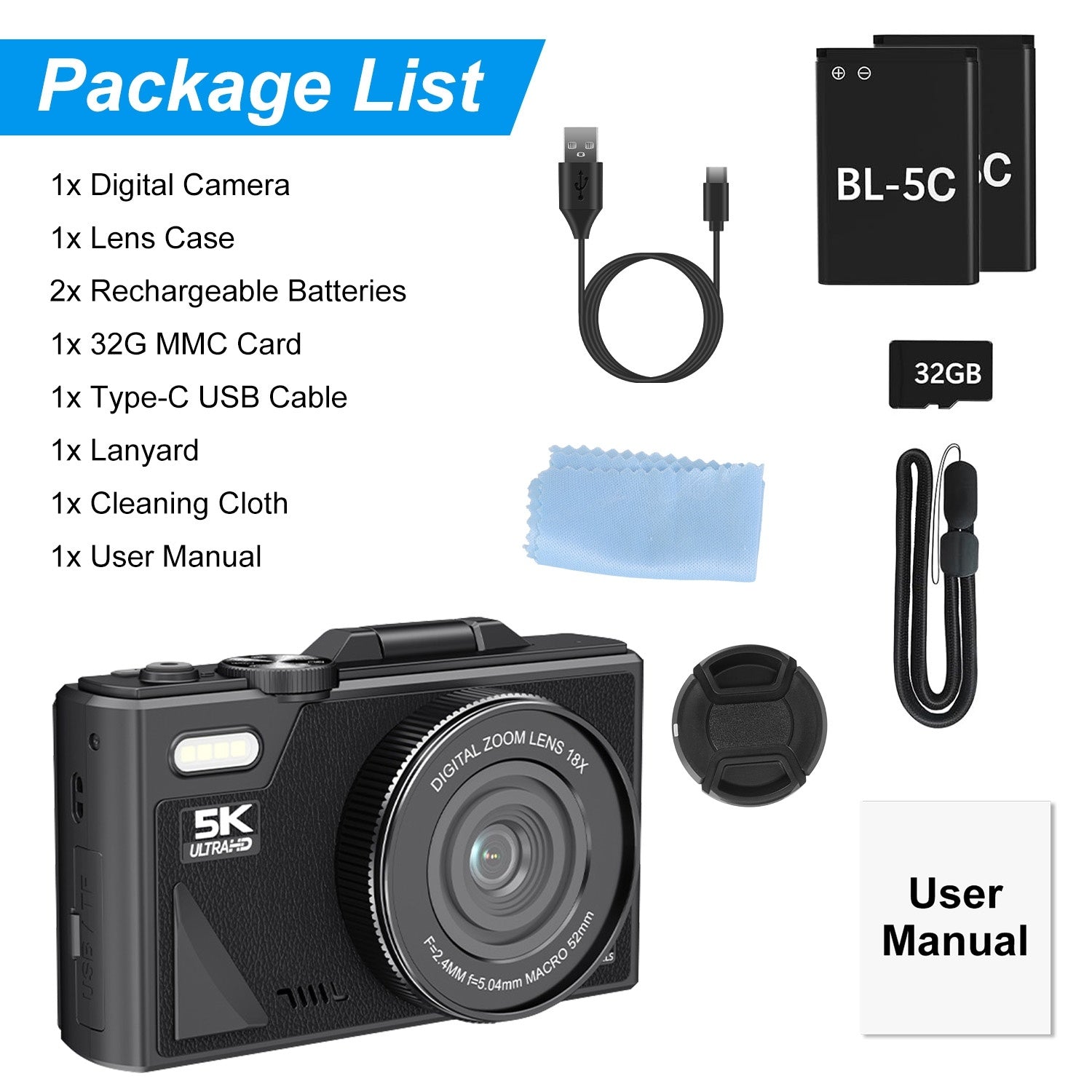 1Pc 5K 75MP Digital Camera For Photography