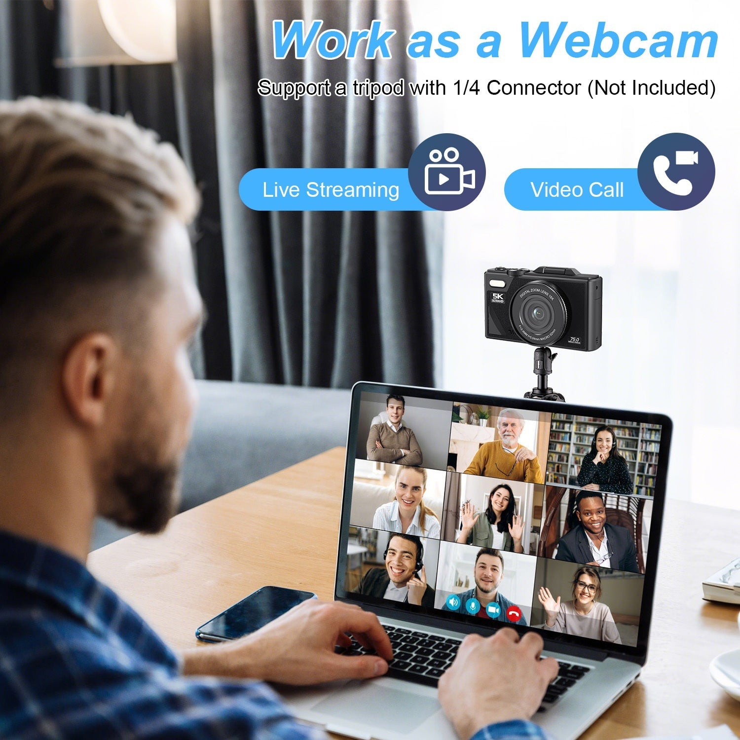 1Pc 5K 75MP Digital Camera For Photography