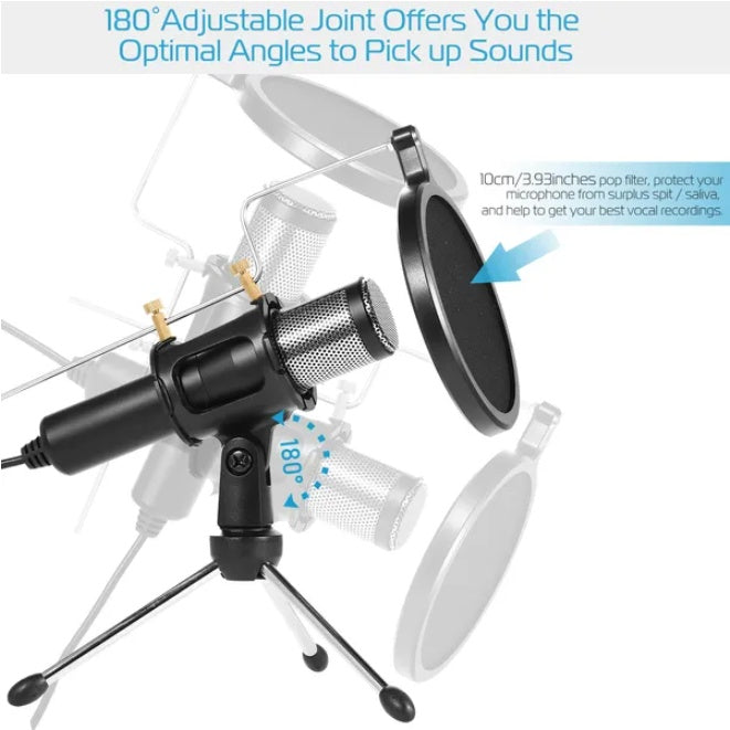 Professional Condenser Microphone With 180 Degree Tripod Popular Filter