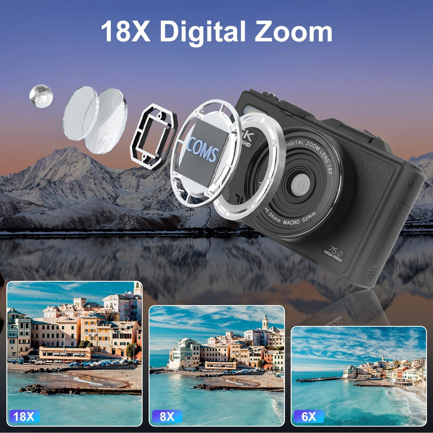 1Pc 5K 75MP Digital Camera For Photography