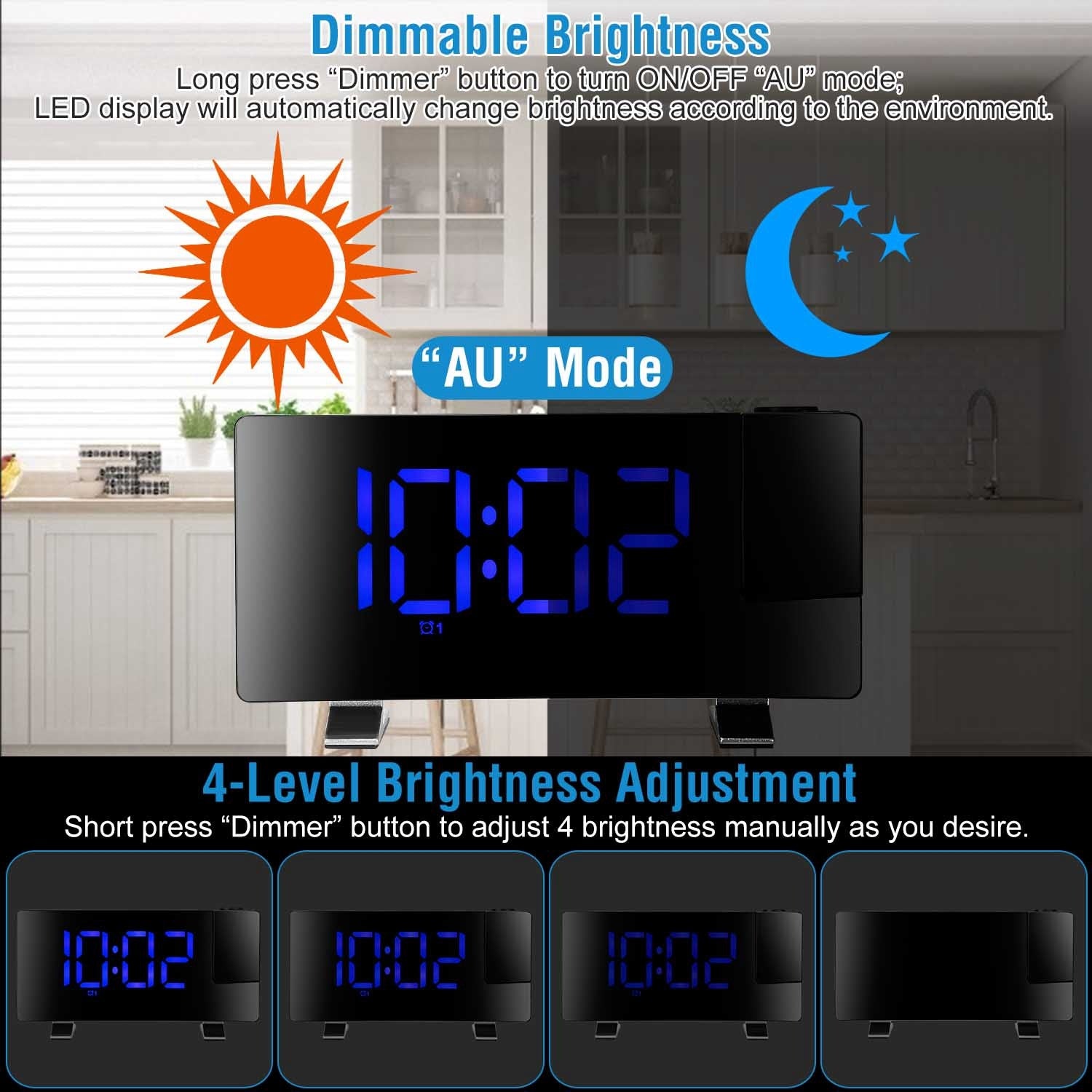 1Pc Projection Alarm Clock With Radio Function Curved Screen LED Digital Alarm Clock