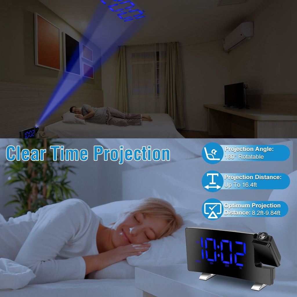1Pc Projection Alarm Clock With Radio Function Curved Screen LED Digital Alarm Clock