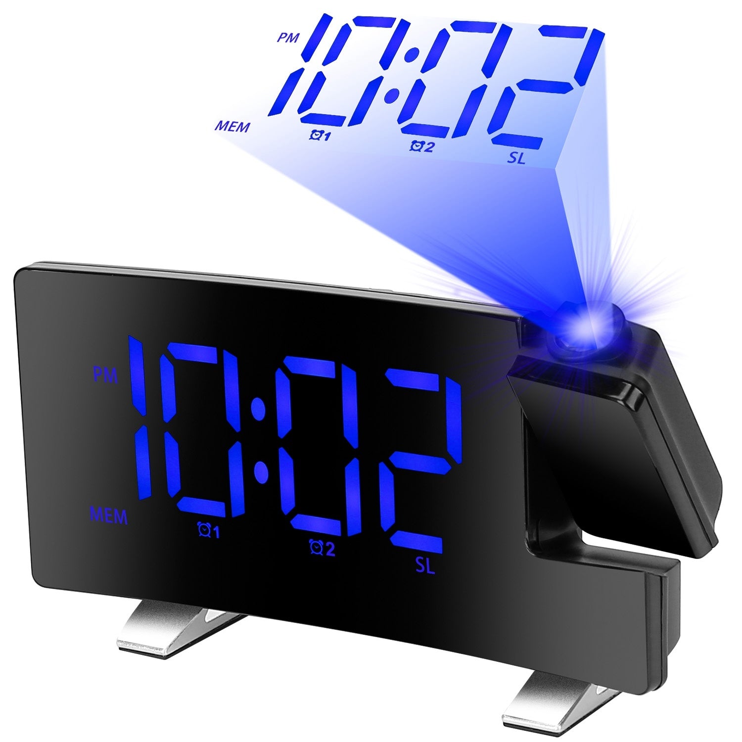 1Pc Projection Alarm Clock With Radio Function Curved Screen LED Digital Alarm Clock