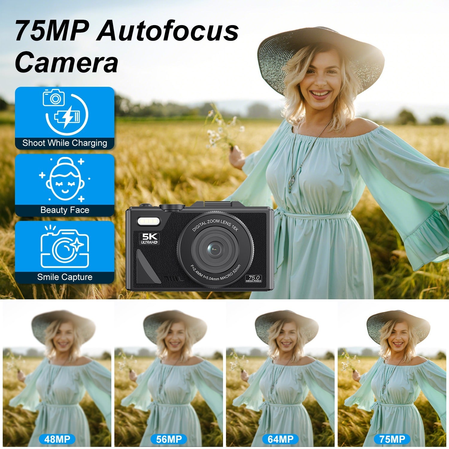 1Pc 5K 75MP Digital Camera For Photography