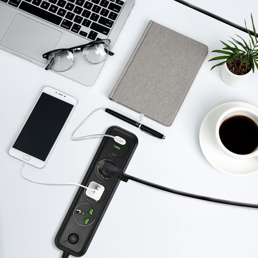 1Pc Power Strip With 6FT Extension Cord 3 AC Outlets And 2 USB A Ports 1 USB C Port