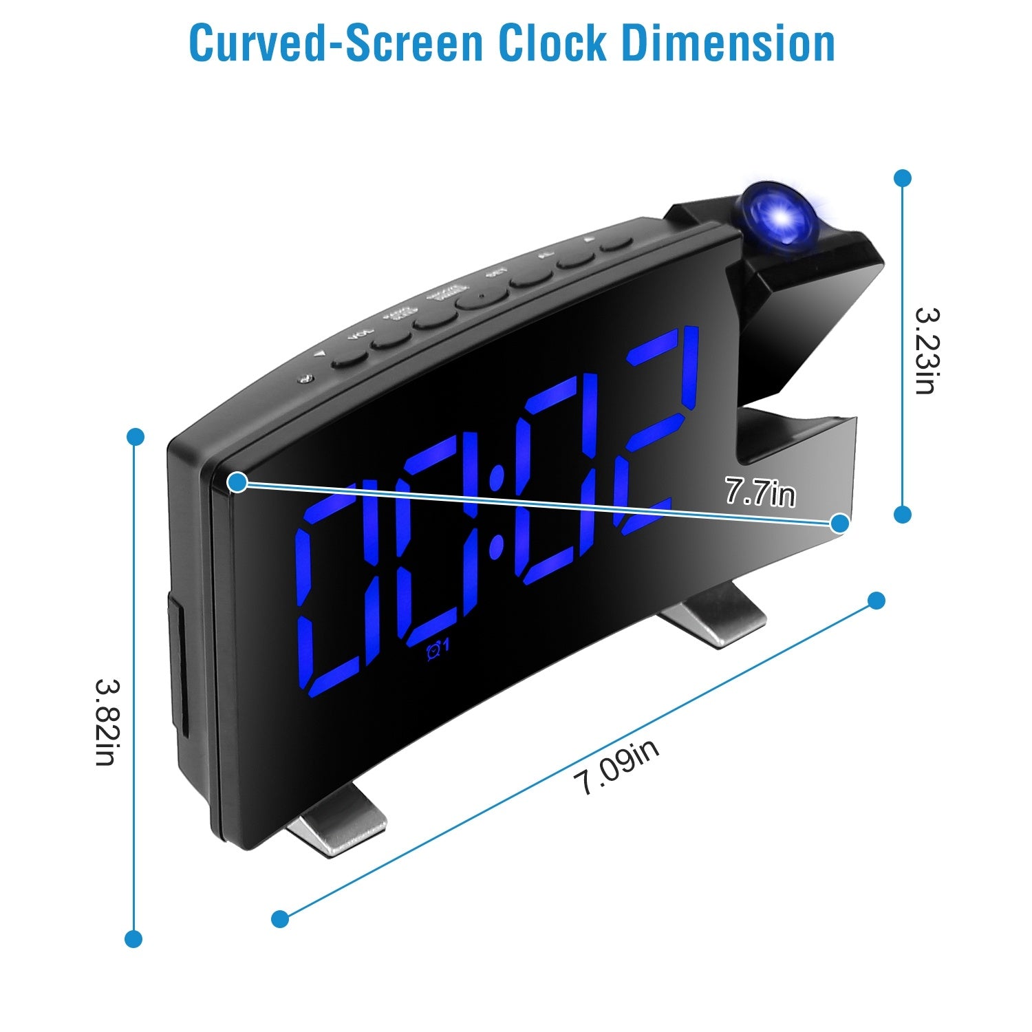 1Pc Projection Alarm Clock With Radio Function Curved Screen LED Digital Alarm Clock