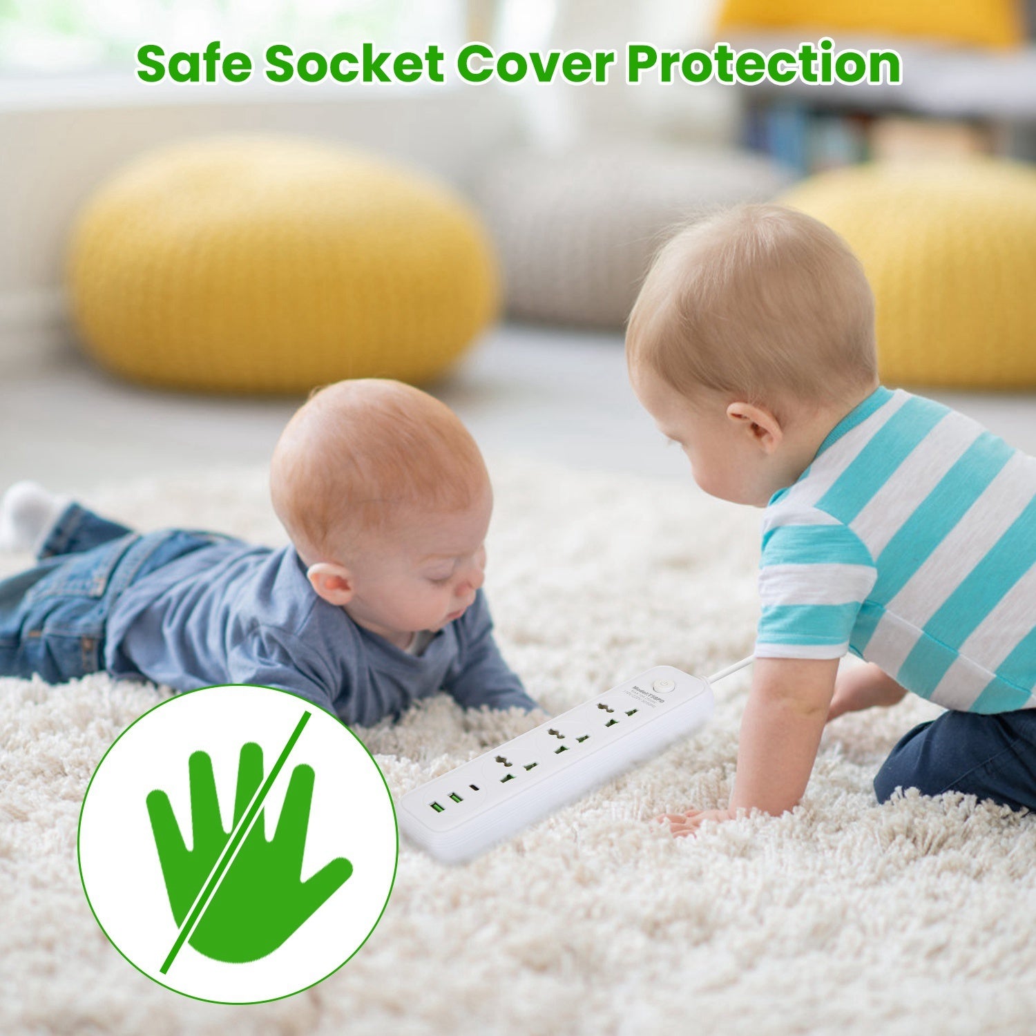 1Pc Power Strip With 6FT Extension Cord 3 AC Outlets And 2 USB A Ports 1 USB C Port